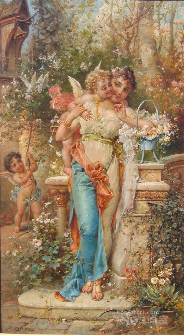 floral angel and beauty Hans Zatzka classical flowers Oil Paintings